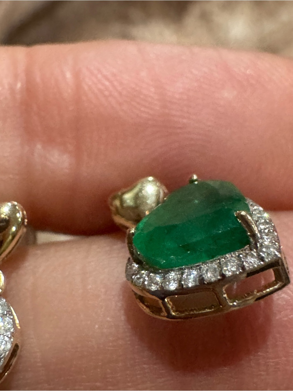 Certified Natural Emerald & Diamond Heart Earrings 14K YG | 2.56 CT Emeralds - Picture 10 of 16